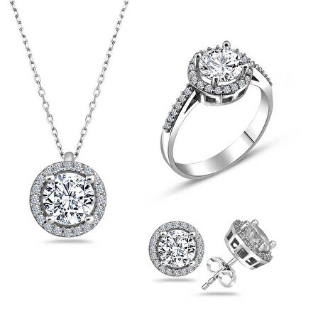 STİLLOVE Gümüş Yuvarlak Montür Tek Taş Set