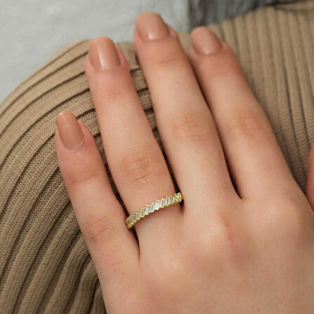 STİLLOVE ​​Gümüş Gold Sıralı Baget Taşlı Kadın Yüzük