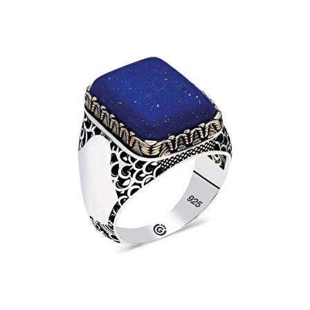 STİLLOVE ​Gümüş Mavi Lapis Taşlı Kare Erkek Yüzük