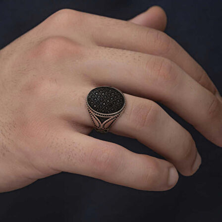 STİLLOVE Gümüş Siyah Zirkon Taşlı Erkek Yüzük