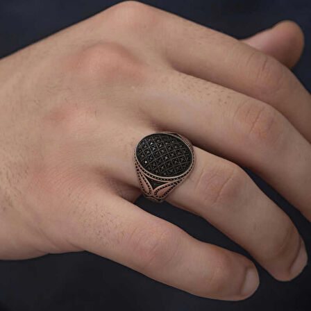 STİLLOVE Gümüş Siyah Zirkon Taşlı Erkek Yüzük