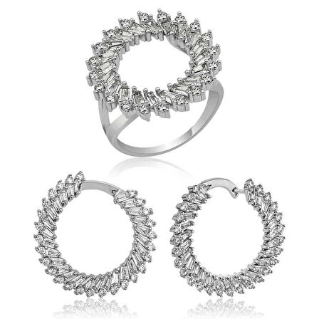 STİLLOVE Gümüş Trapez Taşlı Bayan Set