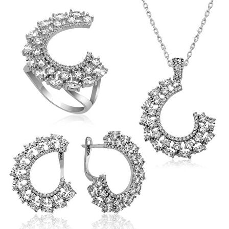 STİLLOVE Gümüş Markiz Taşlı Bayan Set