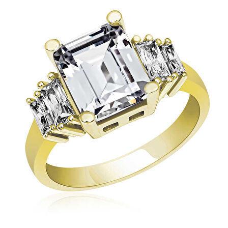 STİLLOVE Gümüş Gold Baget Taşlı Bayan Yüzük