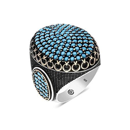 STİLLOVE Gümüş Turkuaz Zirkon Taşlı Oval Erkek Yüzük