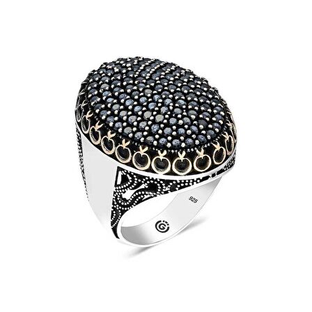 STİLLOVE Gümüş Siyah Zirkon Taşlı Oval Erkek Yüzük
