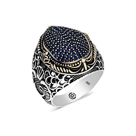 STİLLOVE Gümüş Lacivert Zirkon Taşlı Oval Erkek Yüzük