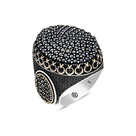 STİLLOVE Gümüş Siyah Zirkon Taşlı Oval Erkek Yüzük