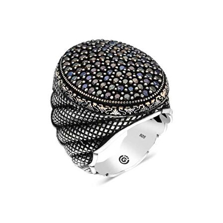 STİLLOVE Gümüş Siyah Zirkon Taşlı Oval Erkek Yüzük