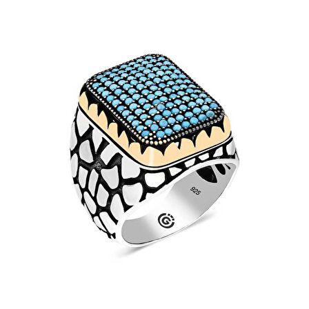 STİLLOVE Gümüş Turkuaz Zirkon Taşlı Kare Erkek Yüzük