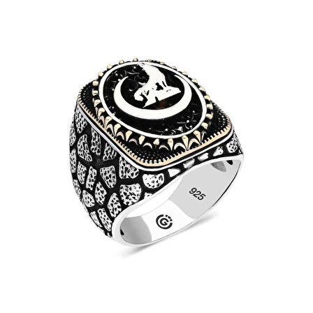 STİLLOVE Gümüş Hilal Bozkurt Oval Erkek Yüzük