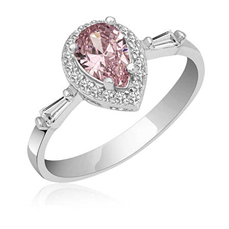 STİLLOVE Gümüş Pembe Damla Taşlı Kadın Yüzük