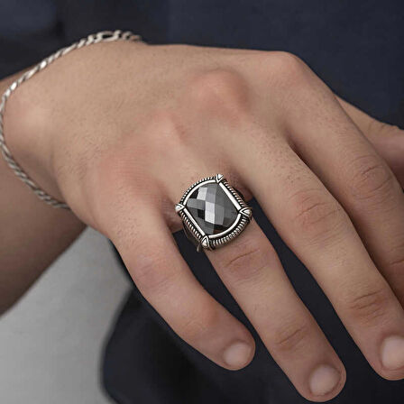 STİLLOVE Gümüş Siyah Zirkon Taşlı Erkek Yüzük