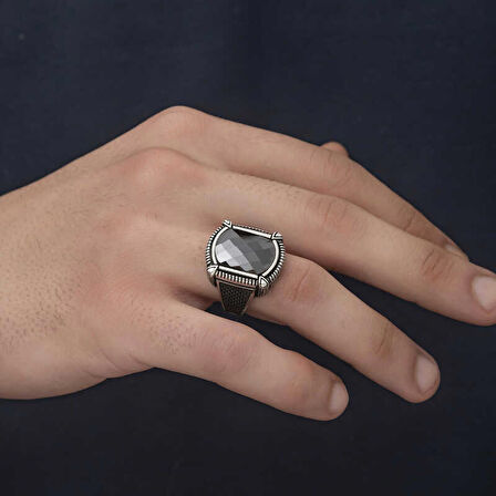 STİLLOVE Gümüş Siyah Zirkon Taşlı Erkek Yüzük