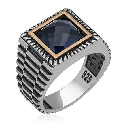 STİLLOVE Gümüş Siyah Zirkon Taşlı Kare Erkek Yüzük