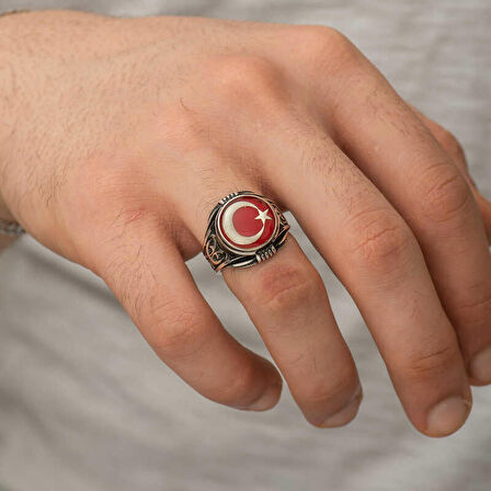 STİLLOVE Gümüş Ay Yıldız Erkek Yüzük