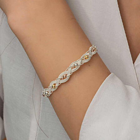 STİLLOVE Gümüş İnci Kazaziye Örgü Bileklik