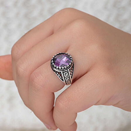 STİLLOVE Gümüş Lila Zirkon Taşlı Çocuk Erkek Yüzük