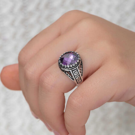 STİLLOVE Gümüş Lila Zirkon Taşlı Çocuk Erkek Yüzük