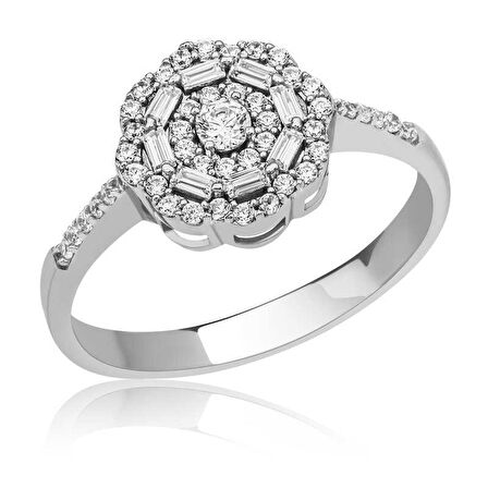 STİLLOVE Gümüş Baget Taşlı Papatya Kadın Yüzük