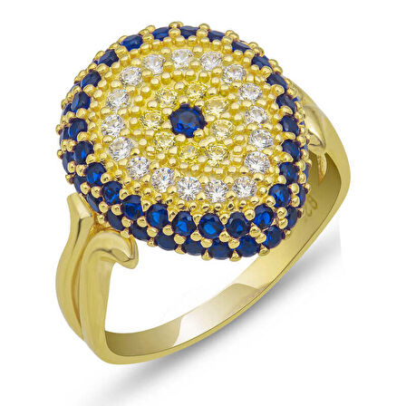STİLLOVE Gümüş Gold Damla Nazarlı Kadın Yüzük