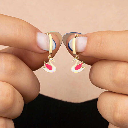 STİLLOVE Gümüş Gold Kuğu Sallantılı Kadın Küpe