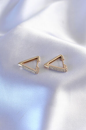 STİLLOVE Gold Renk Zirkon Taşlı Üçgen Model Kadın Küpe