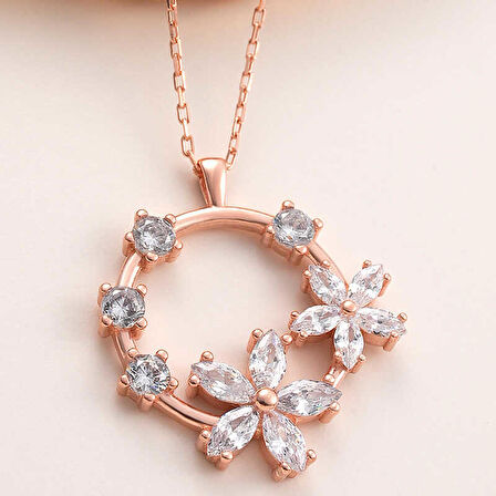 STİLLOVE Gümüş Rose Beyaz Çiçek KadIn Kolye