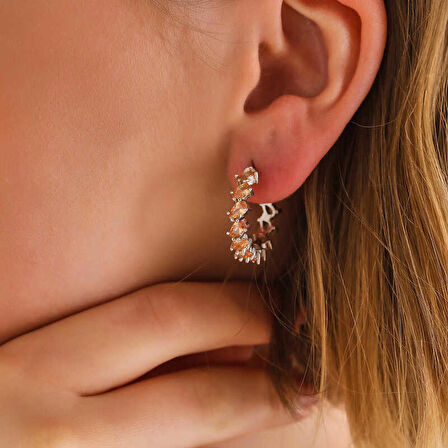 STİLLOVE Gümüş Kahverengi Taşlı Damla Çivili Kadın Küpe