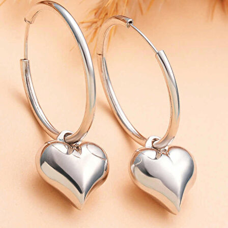 STİLLOVE Gümüş Kalp Sallantılı Kadın Küpe