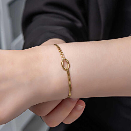 STİLLOVE Gümüş Gold Aşk Düğüm Kadın Bileklik