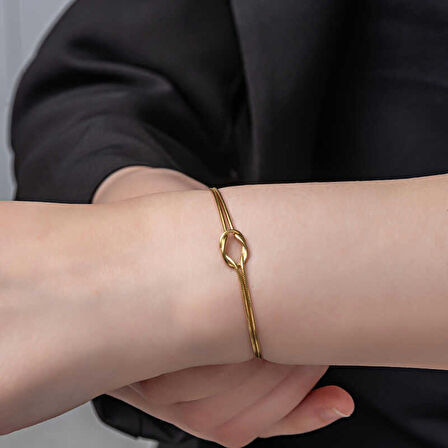 STİLLOVE Gümüş Gold Aşk Düğüm Kadın Bileklik