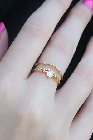 STİLLOVE Gold Renk Zirkon Taşlı Taç Model Kadın Yüzük