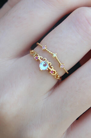 STİLLOVE Gold Renk Zirkon Taşlı Taç Model Kadın Yüzük