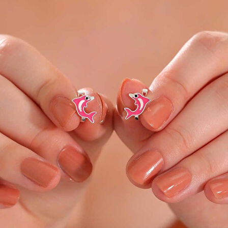 STİLLOVE Gümüş Pembe Yunus Balığı Çocuk Küpesi
