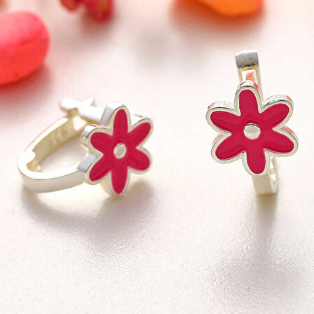 STİLLOVE Gümüş Pembe Çiçek Çocuk Küpesi