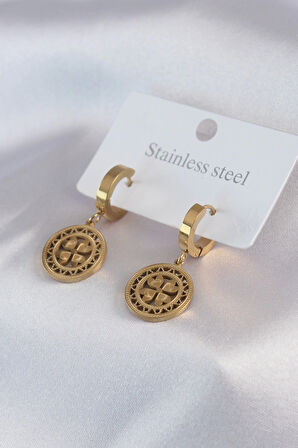 STİLLOVE 316L Çelik Gold Renk Kalp Model İşleme Detay Kadın Küpe