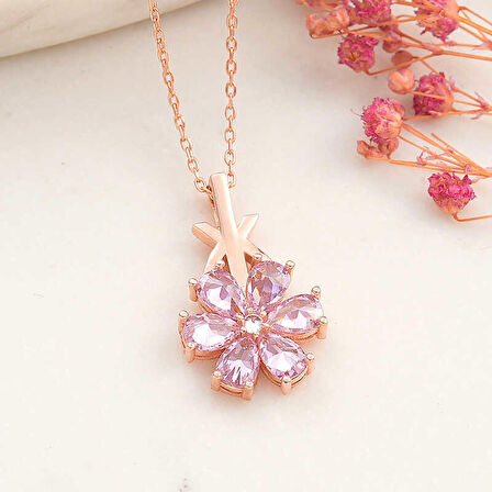 STİLLOVE Gümüş Rose Pembe Sevgi Çiçeği Kadın Kolye
