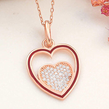 STİLLOVE Gümüş Rose Kalp Kadın Kolye