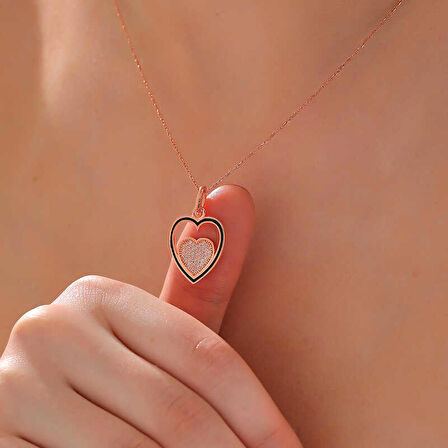 STİLLOVE Gümüş Rose Kalp Kadın Kolye