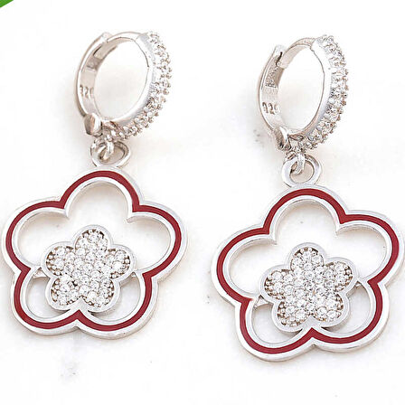 STİLLOVE ​Gümüş Sallantılı Çiçek Desenli Kadın Küpe