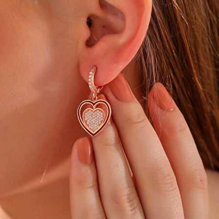 STİLLOVE ​Gümüş Rose Sallantılı Kalp Kadın Küpe