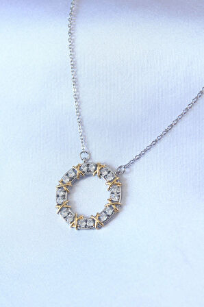 STİLLOVE 316L Çelik Gümüş Renk Zirkon Taşlı Gold Detay Xoxo Kadın Kolye