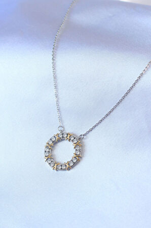 STİLLOVE 316L Çelik Gümüş Renk Zirkon Taşlı Gold Detay Xoxo Kadın Kolye
