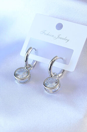 STİLLOVE Gümüş Renk Zirkon Taşlı Pirinç Kadın Küpe