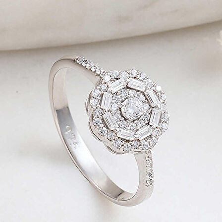 STİLLOVE Gümüş Zirkon Taşlı Çiçek Kadın Yüzük