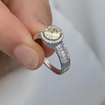 STİLLOVE Gümüş Sarı Tek Taş Kadın Yüzük