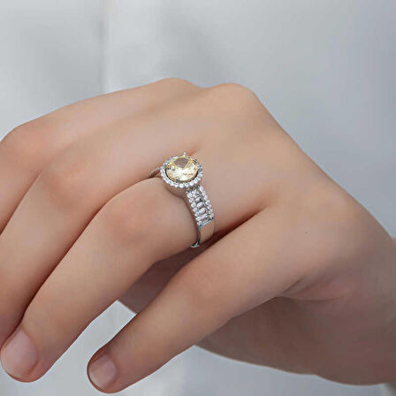 STİLLOVE Gümüş Sarı Tek Taş Kadın Yüzük