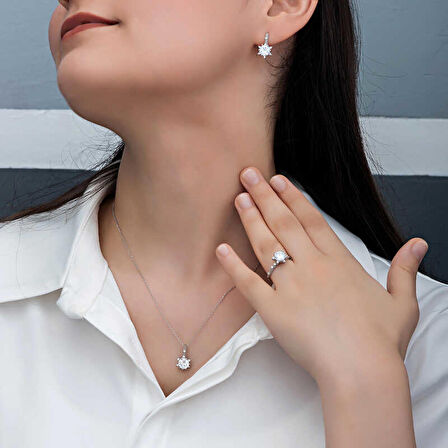 STİLLOVE ​Gümüş Çiçek Desenli Kadın Set