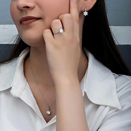 STİLLOVE ​Gümüş Çiçek Desenli Kadın Set